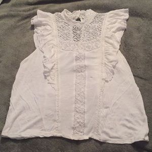 White top with capped ruffle sleeves